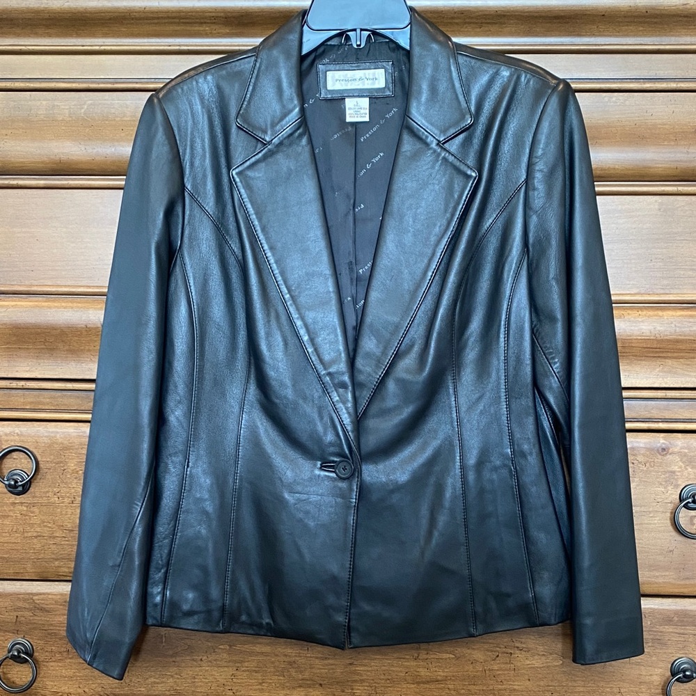 Preston & York Women's Black Genuine Lamb Skin Leather Jacket Large